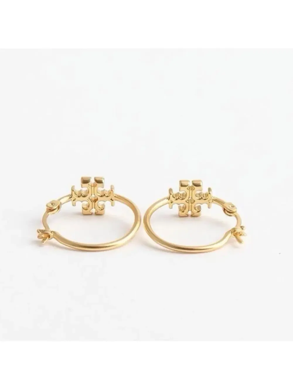 Tory Burch Silver Double T Logo Hoop Earrings NWT w Card